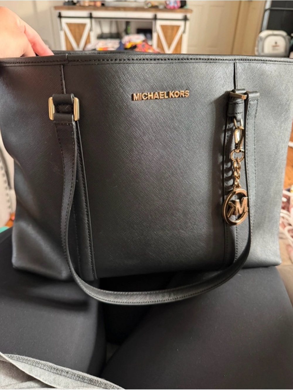 Michael Kors Black Saffiano Tote with Gold Hardware